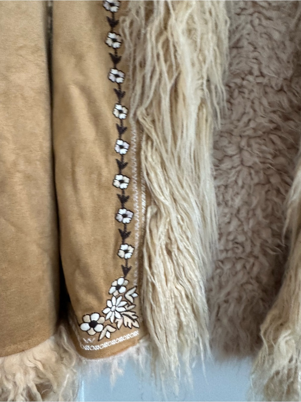 Spell Camel Faux Suede Teddy Jacket with Cream Shearling Trim - Picture 3 of 4